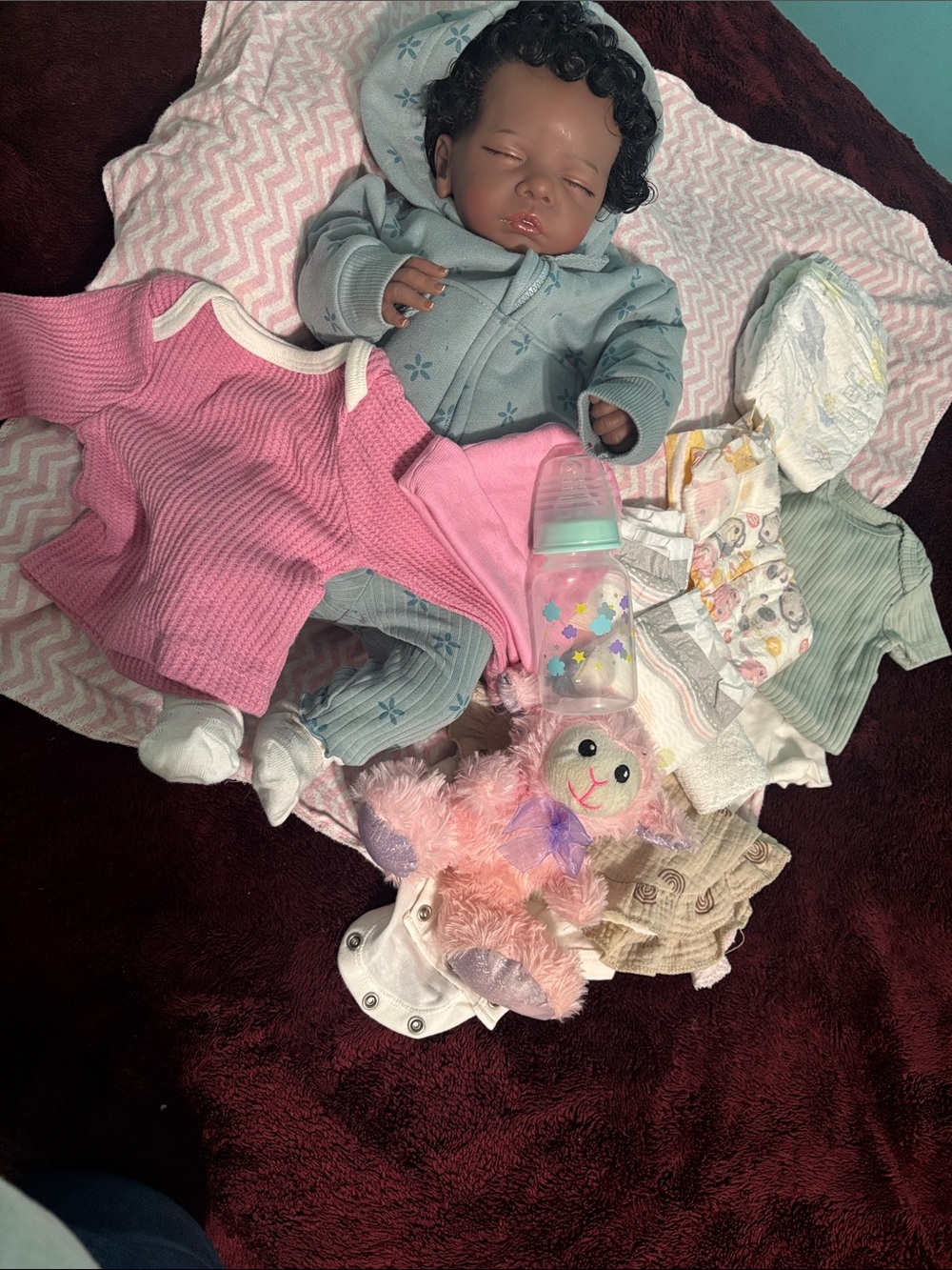 Reborn Baby Doll Nevaeh w/ Outfit, Hat & Lovey – Good Condition